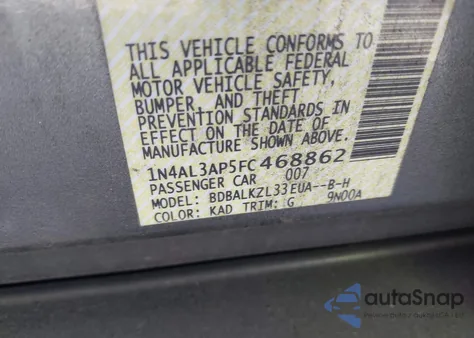 2015 Nissan Altima 2.5 Sv from USA, damaged, VIN 1N4AL3AP5FC468862